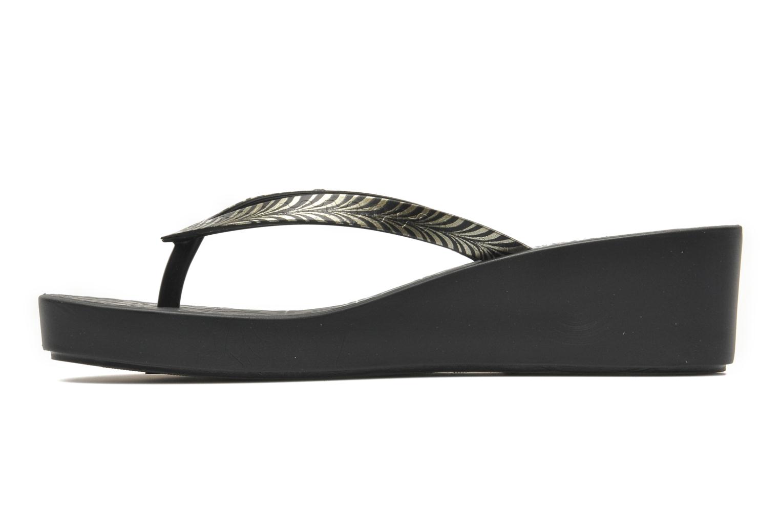 Gold Printed Black Wedge Heel Flip-flops - Art Deco - Black/black