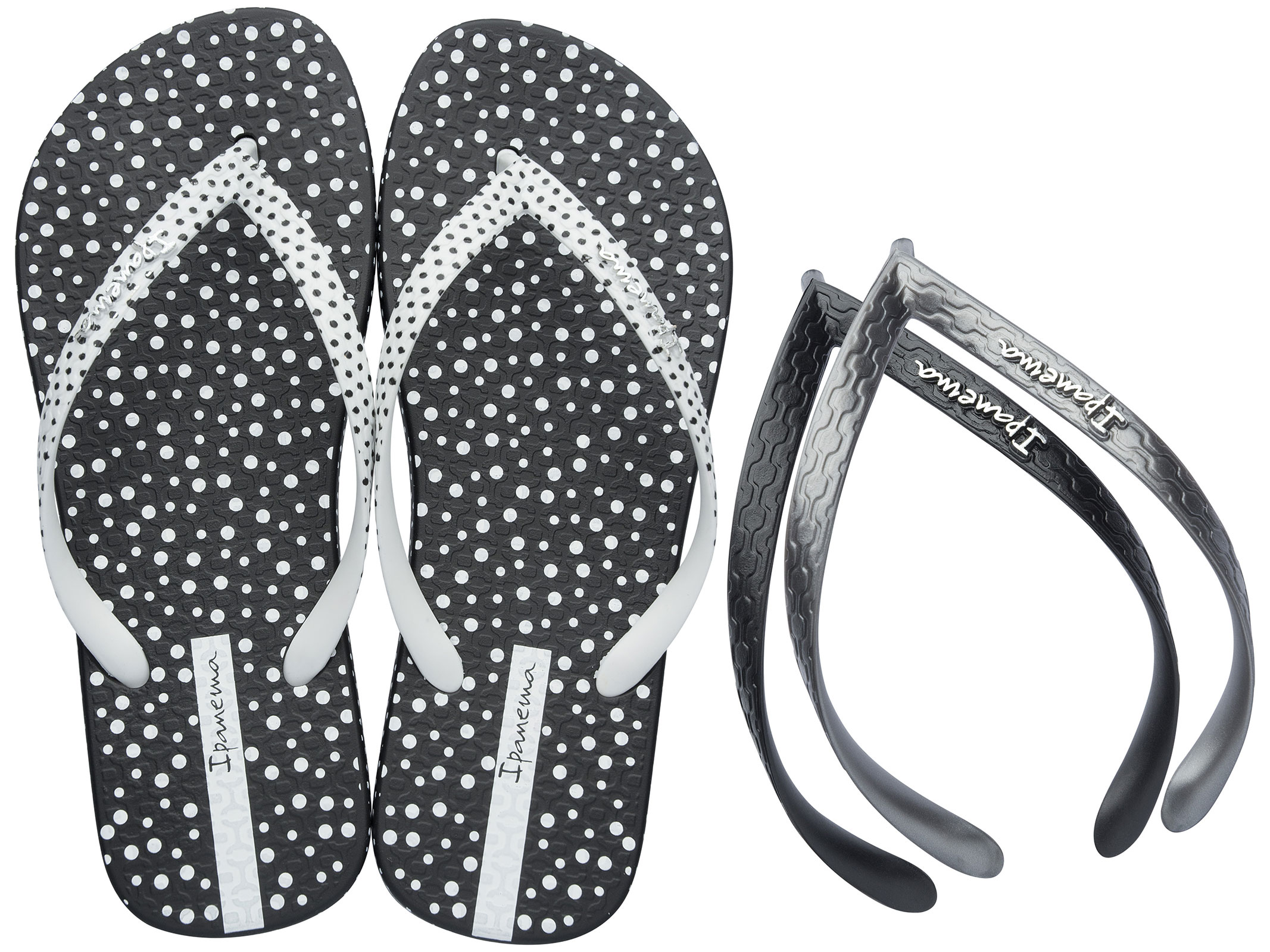 Black Ipanema Flip-flops - Switch Straps Ii - Black/white/silver
