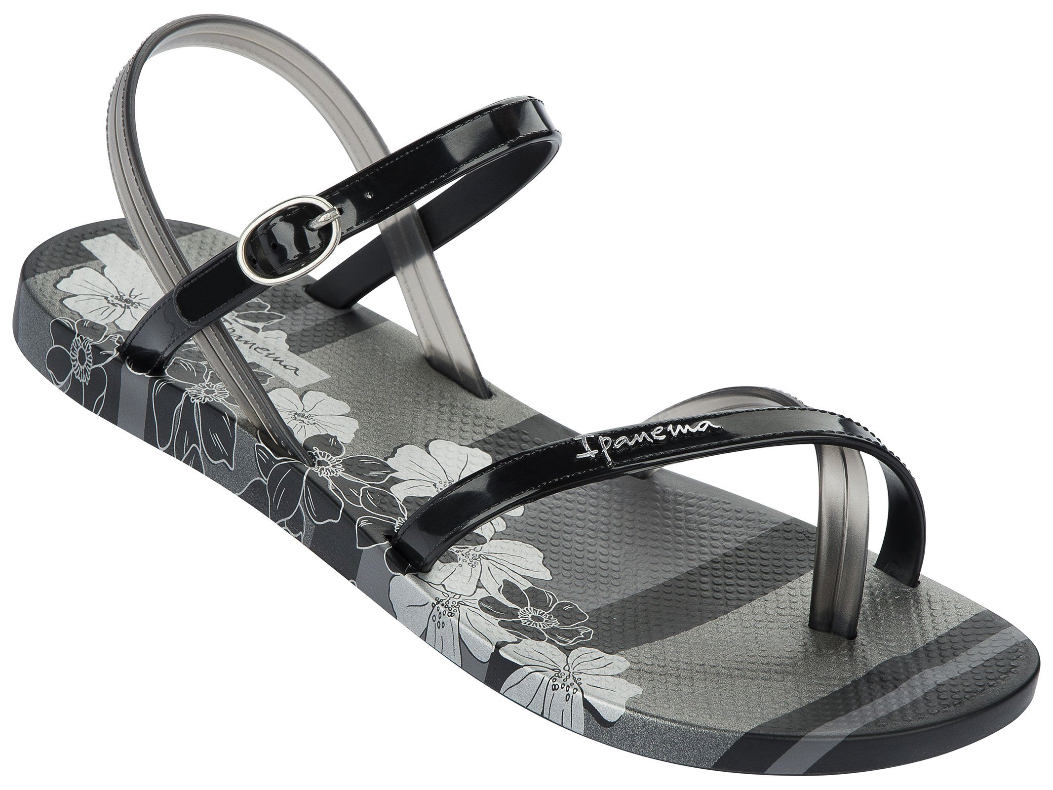Black And Silver Sandals With Stripes And Flowers - Fashion Sand Ii ...