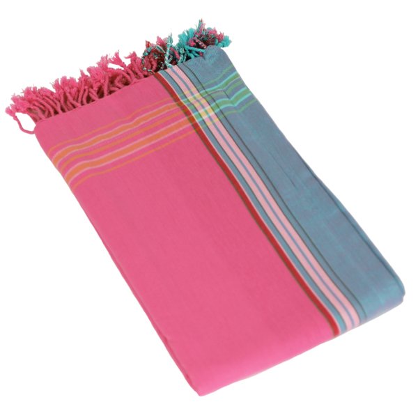 Pink And Blue Pareo With Fringing In 100% Cotton, 165x95cm - Kikoy ...