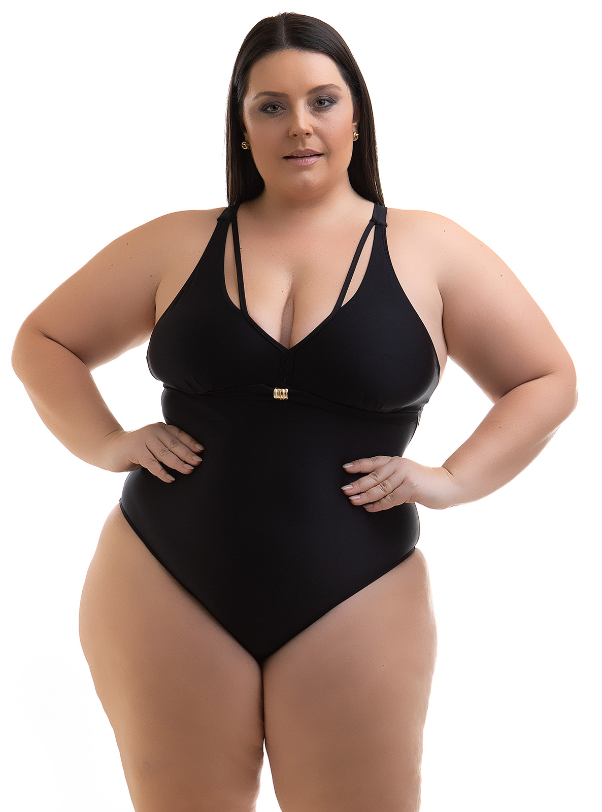 Size Black One-piece Swimsuit With Straps - Swimsuit Betyna Preto - Acquarosa