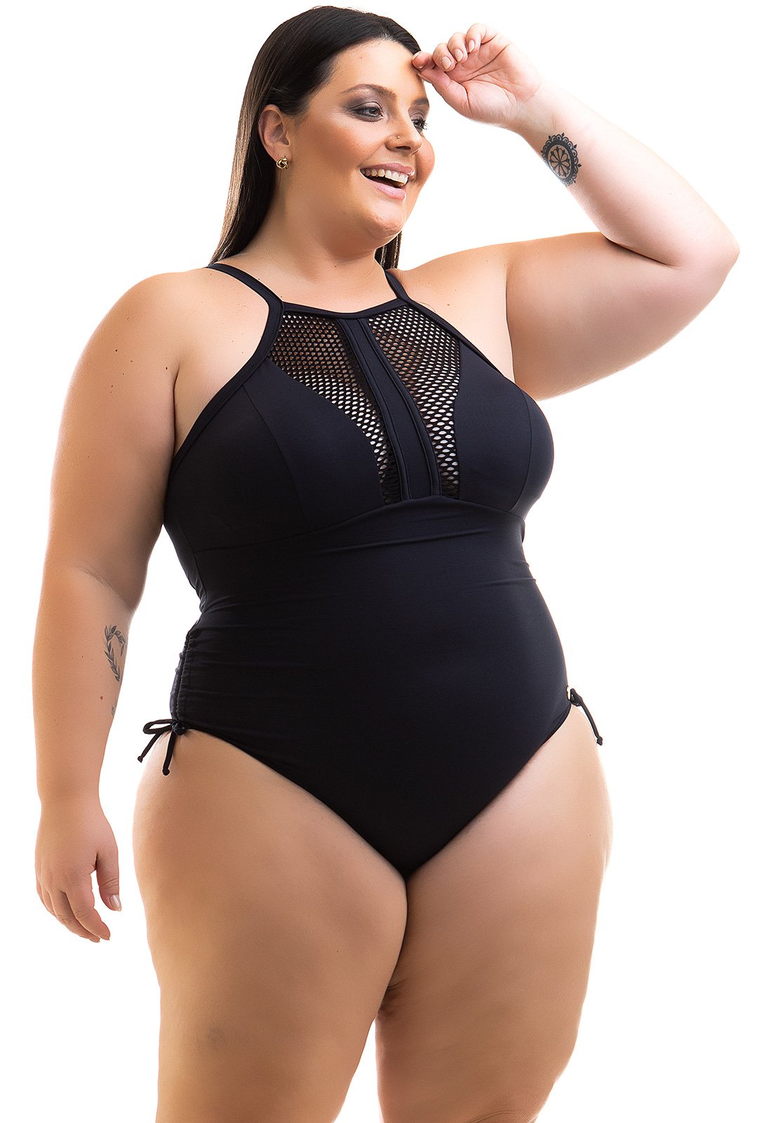 Size Black High Neck Swimsuit With Openwork - Swimsuit Cleya - Acquarosa