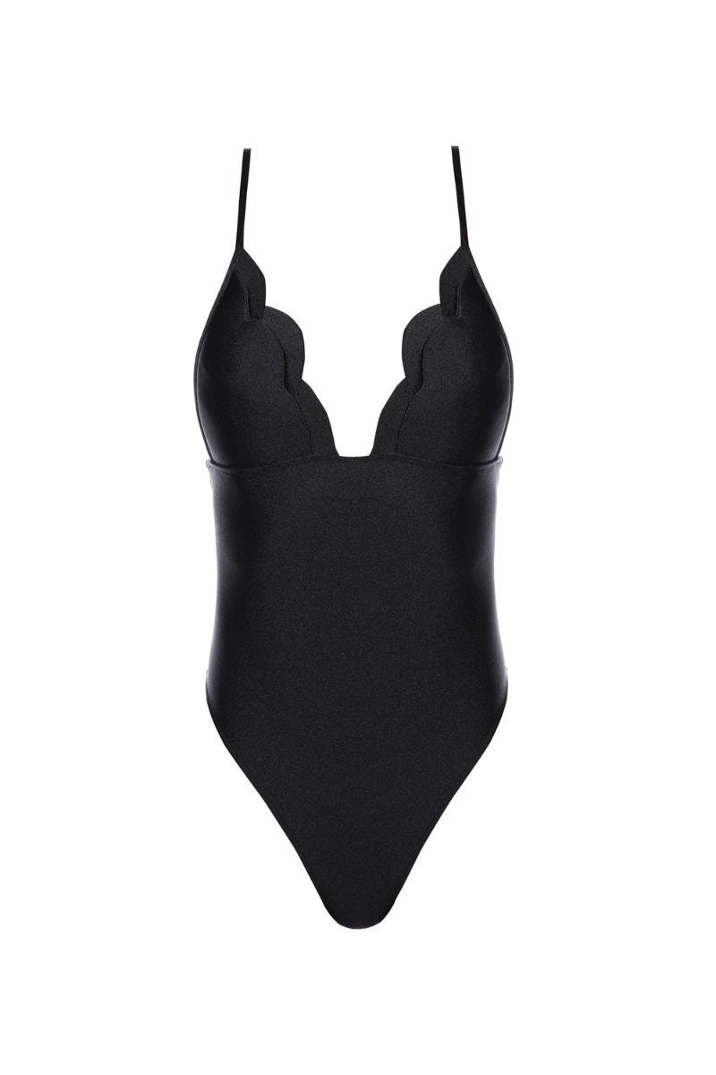 One piece swimsuits Solid V Neck Swimsuit Black