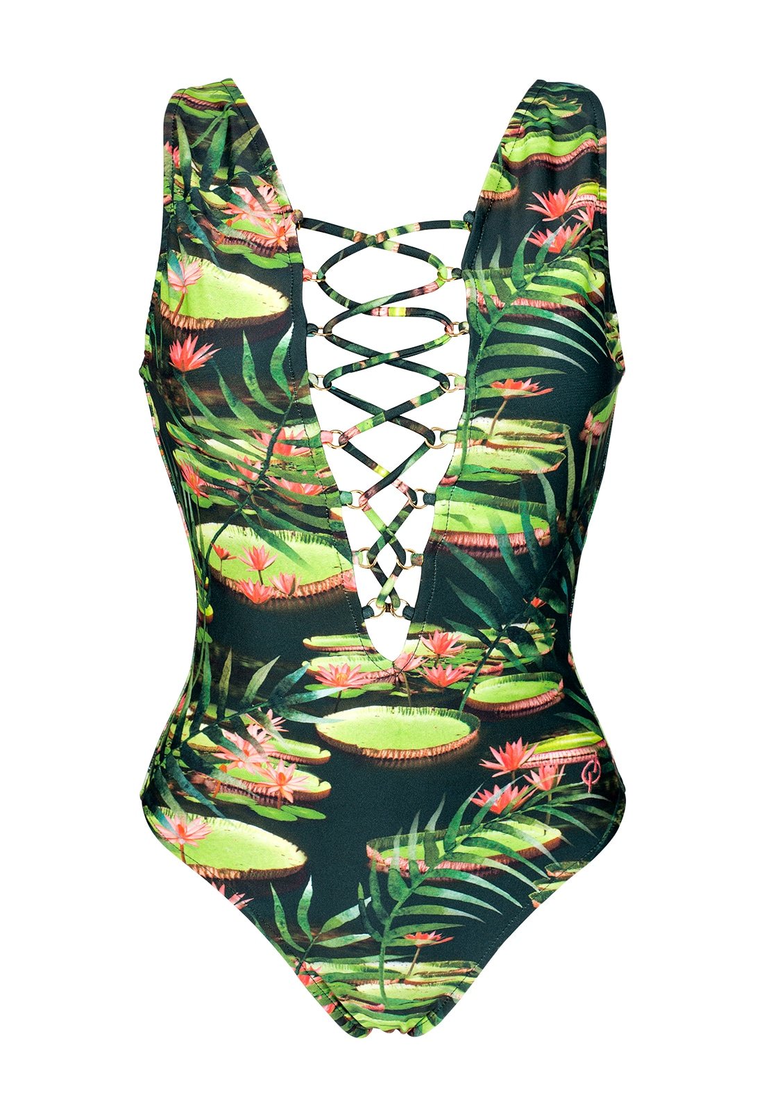 Green One-piece Swimming Costume Low V-neck with Straps - Maio ...