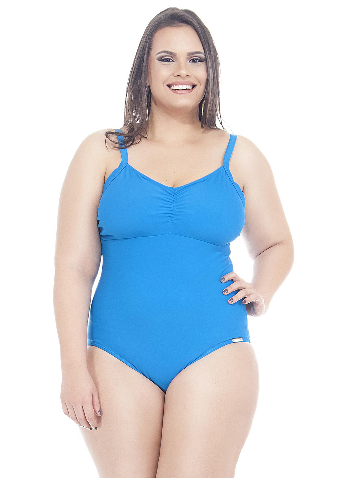 Plus Size One Piece Swimsuit In Solid Blue Cibele Lehona