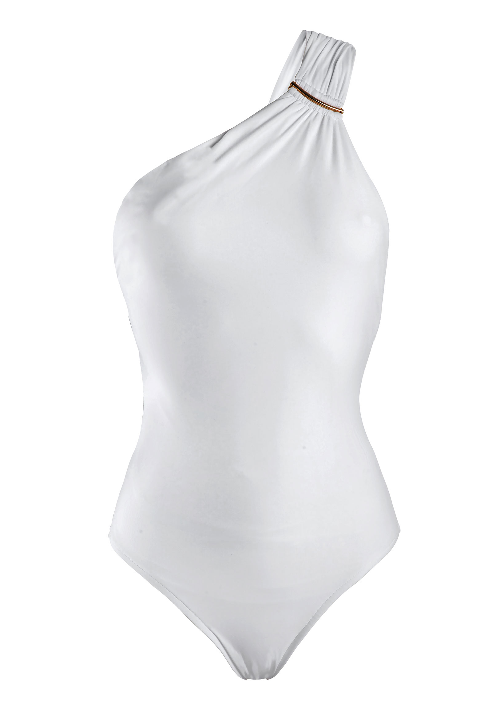 White One-piece One Shoulder Swimwear - Asymmetrical Maillot Touch White