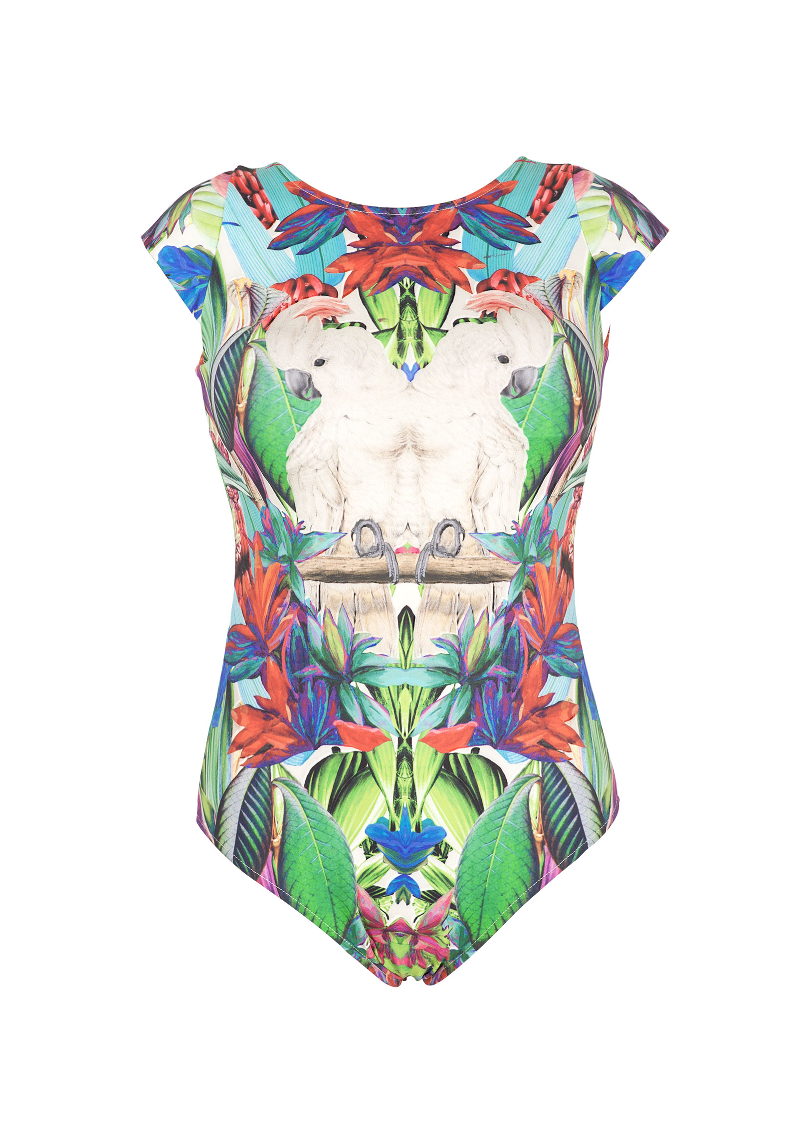 Maryssil Body Swimsuit, Tropical Print With Cockatoos - Cacatuas Reais