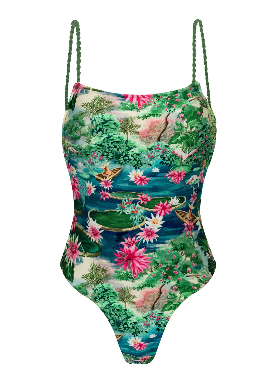 Tropical Green & Blue One-piece Swimsuit With Twisted Ties - Amazonia ...