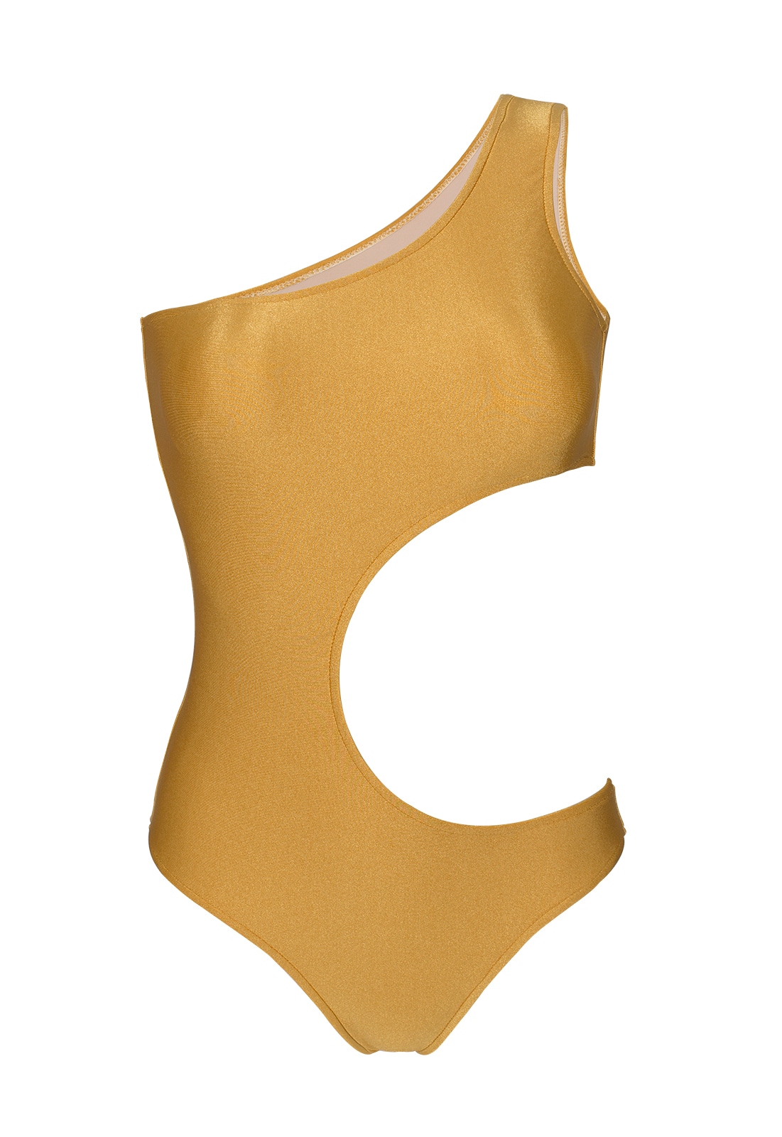 Gold Asymmetric Single Shoulder One-piece Swimsuit - Gold Assimetrico