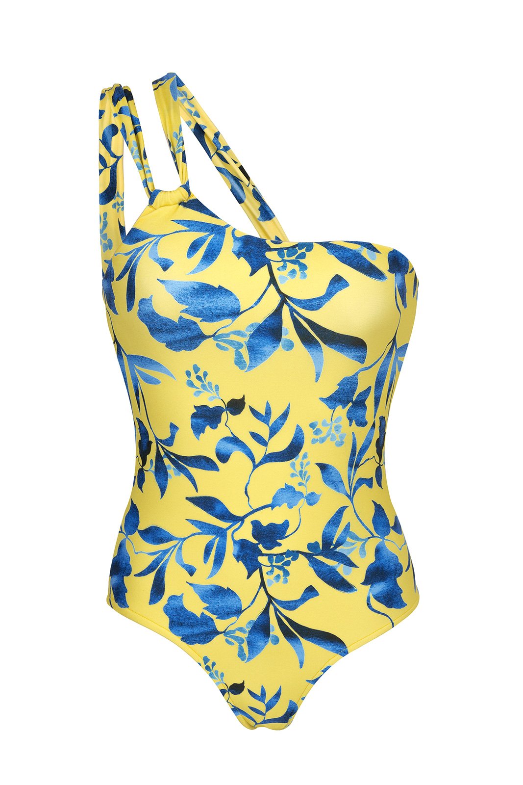 Plant Yellow Asymmetric One-piece Swimsuit - Lemon Flower One Shoulder ...