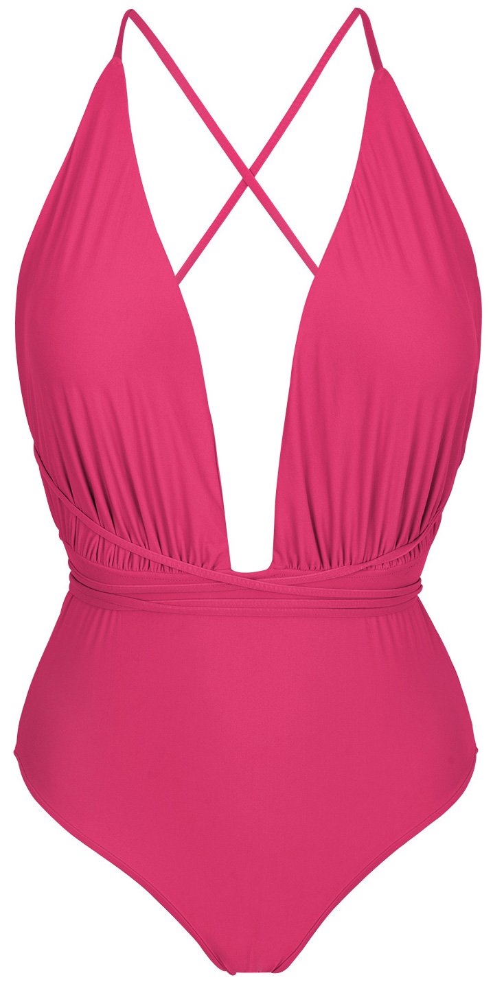 Fuchsia One-piece Swimsuit With Plunging Neckline - New Vegas Olinda ...