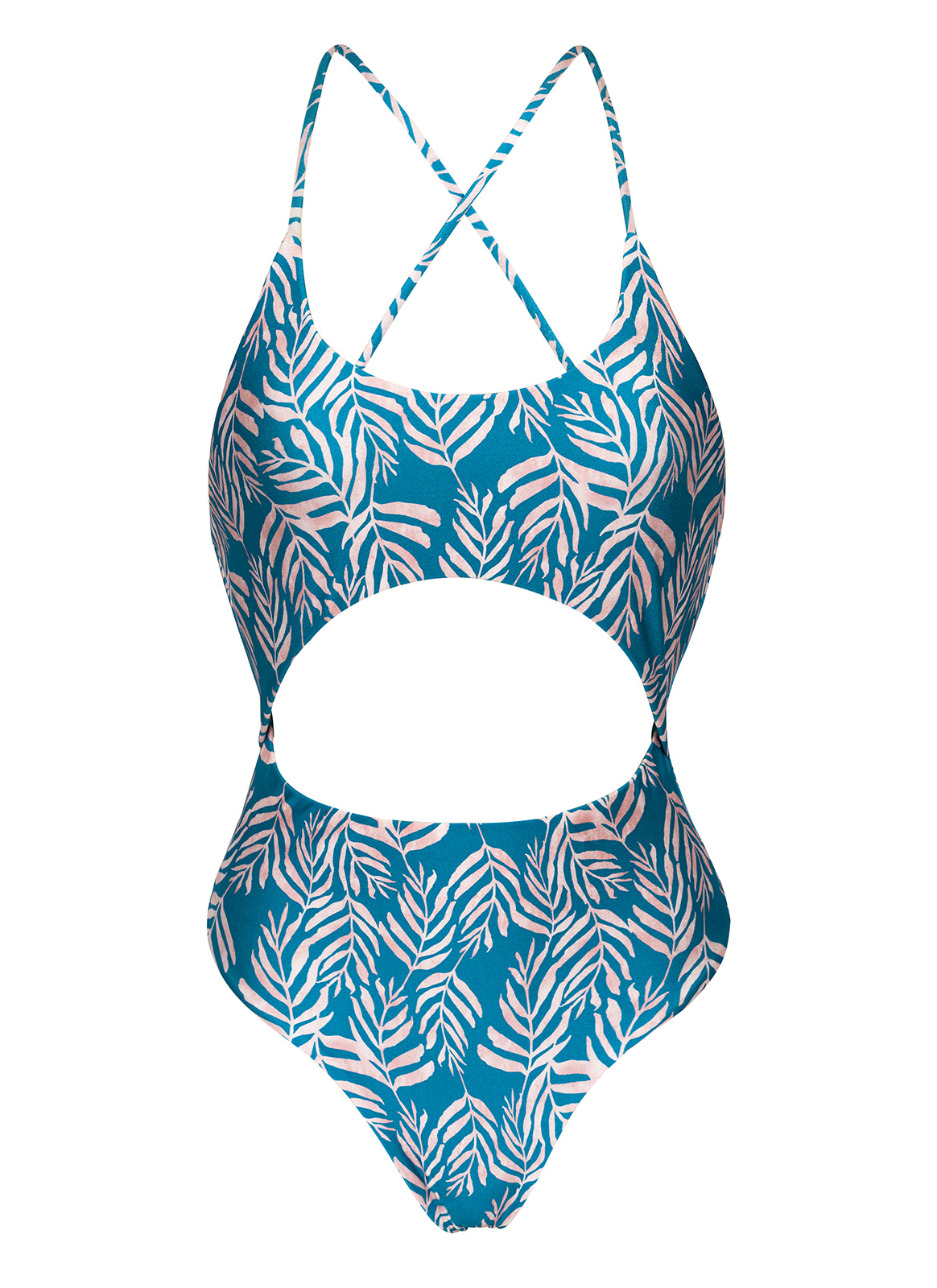 Blue Flowered Brazilian One-piece Swimsuit With Belly Cutout - Palms ...