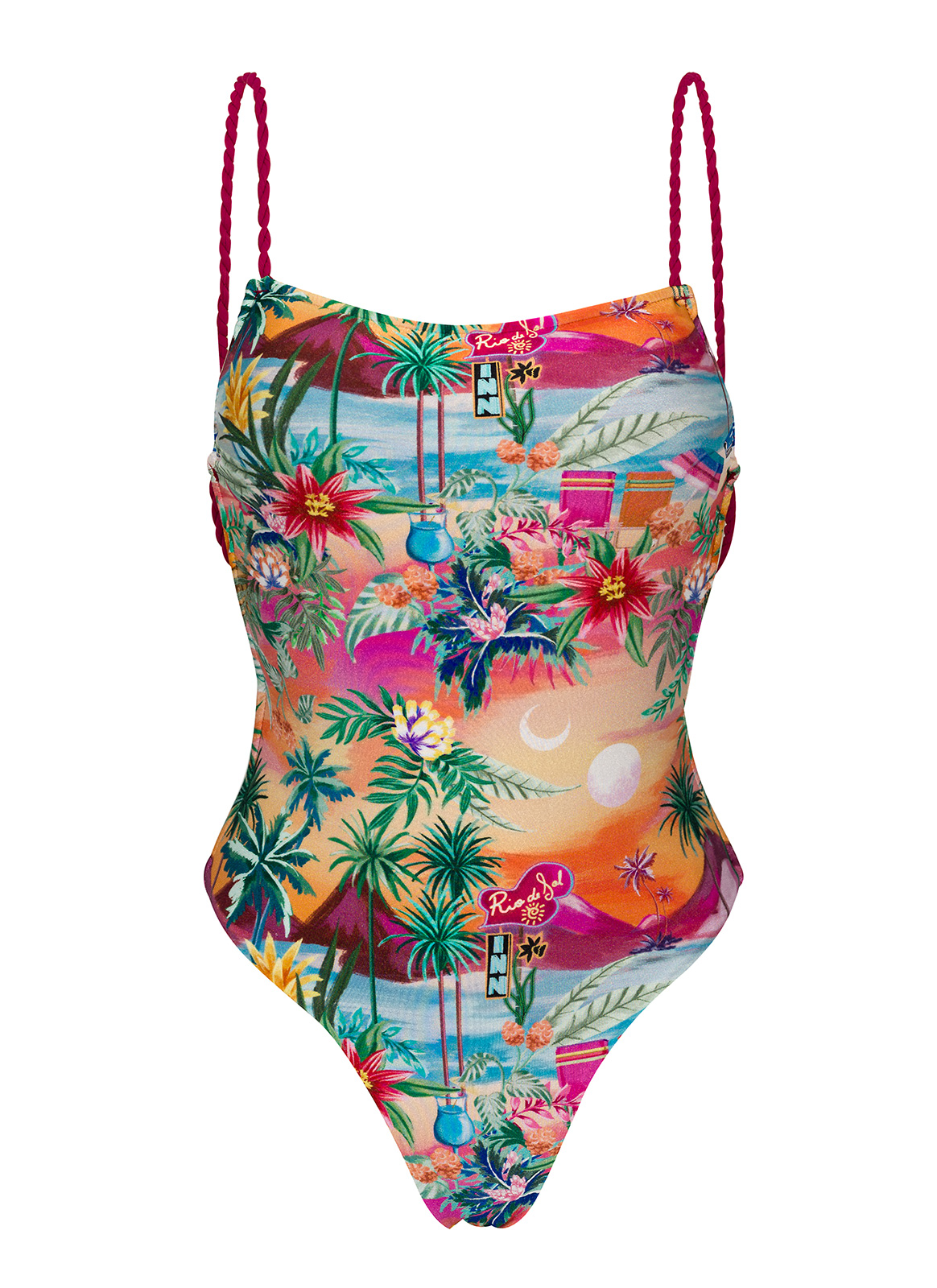 Tropical Colored One-piece Swimsuit With Twisted Ties - Sunset Ella ...