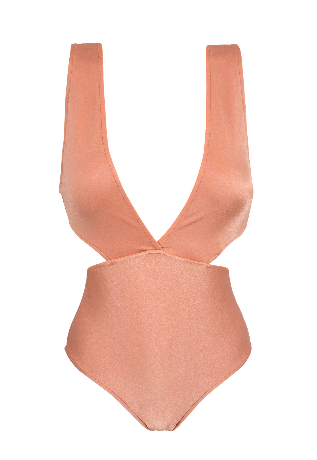 Plunging Textured Monokini Pink Peach Trikini Ouro Rosa Rio De Sol 6200