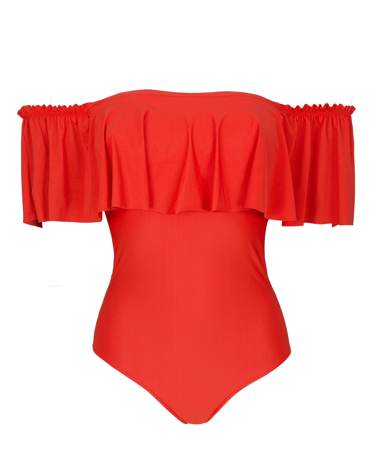 Orange-red One-piece Bandeau Swimsuit With Frill - Urucum Maio Babado