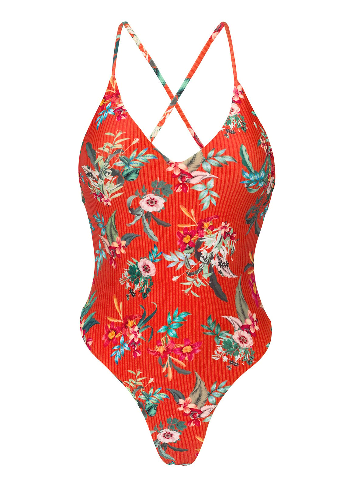 Red High-leg One-piece Swimsuit With Floral Print - Wildflowers Sofia ...