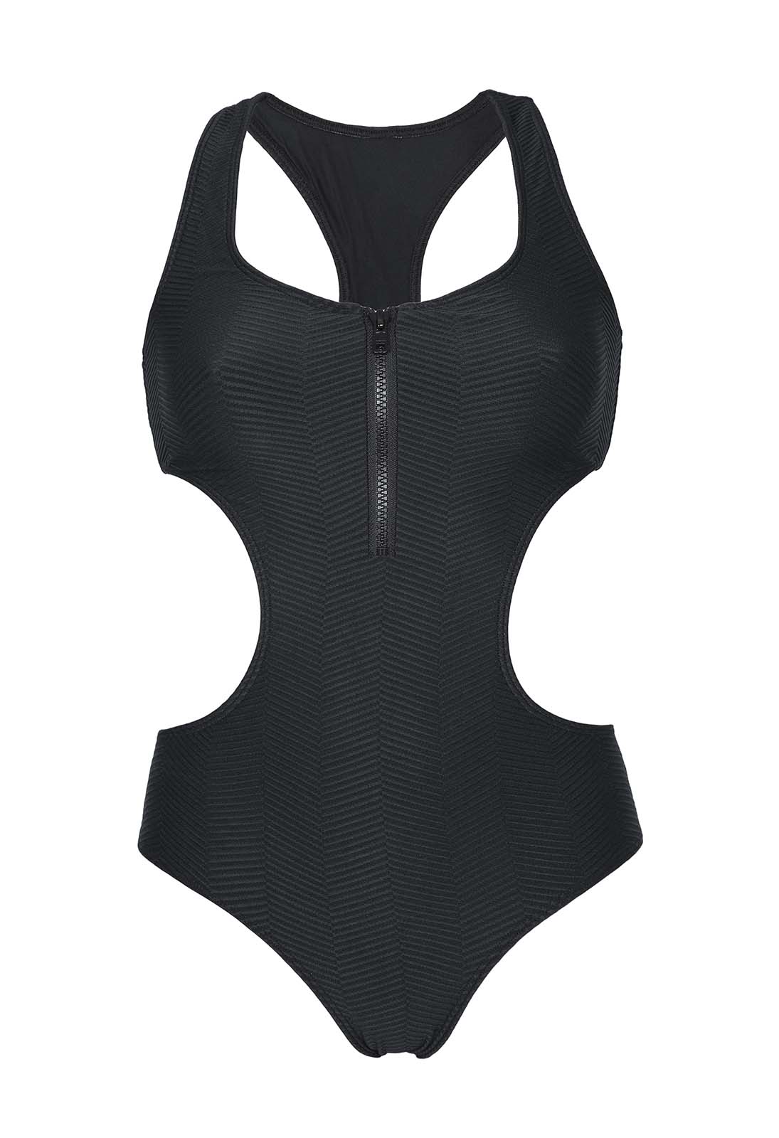 Triya Textured Black Trikini With Zip Closure - Engana