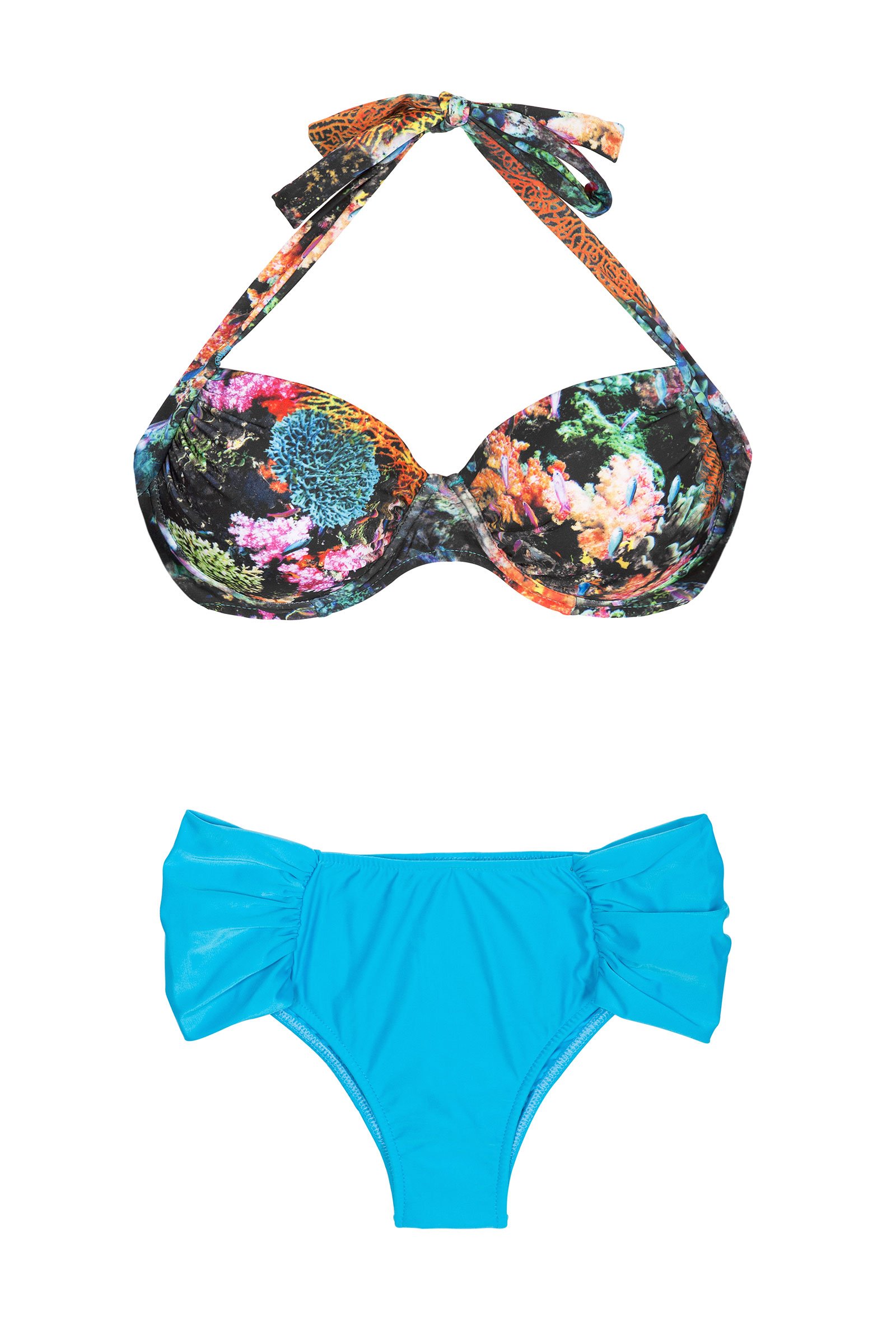Plus Size Bikini With Printed Balconette Top And Solid Blue Bottom ...