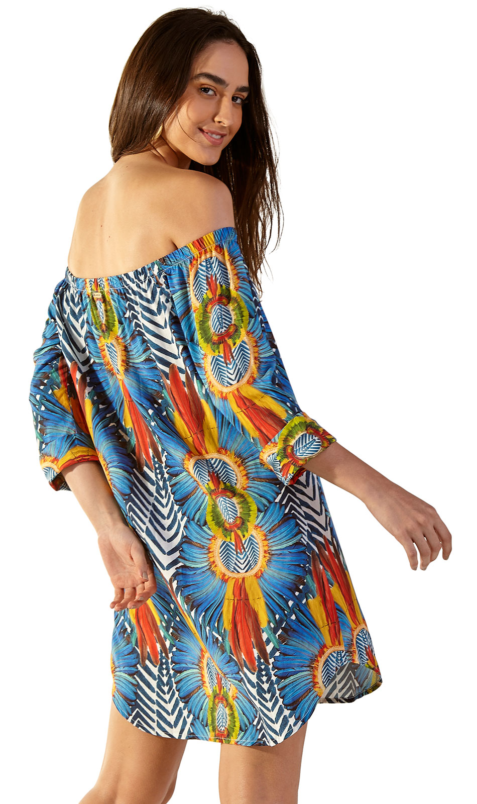 Colorful Tropical Beach Dress With Bare Shoulders  Sunny Cocarde  Blueman