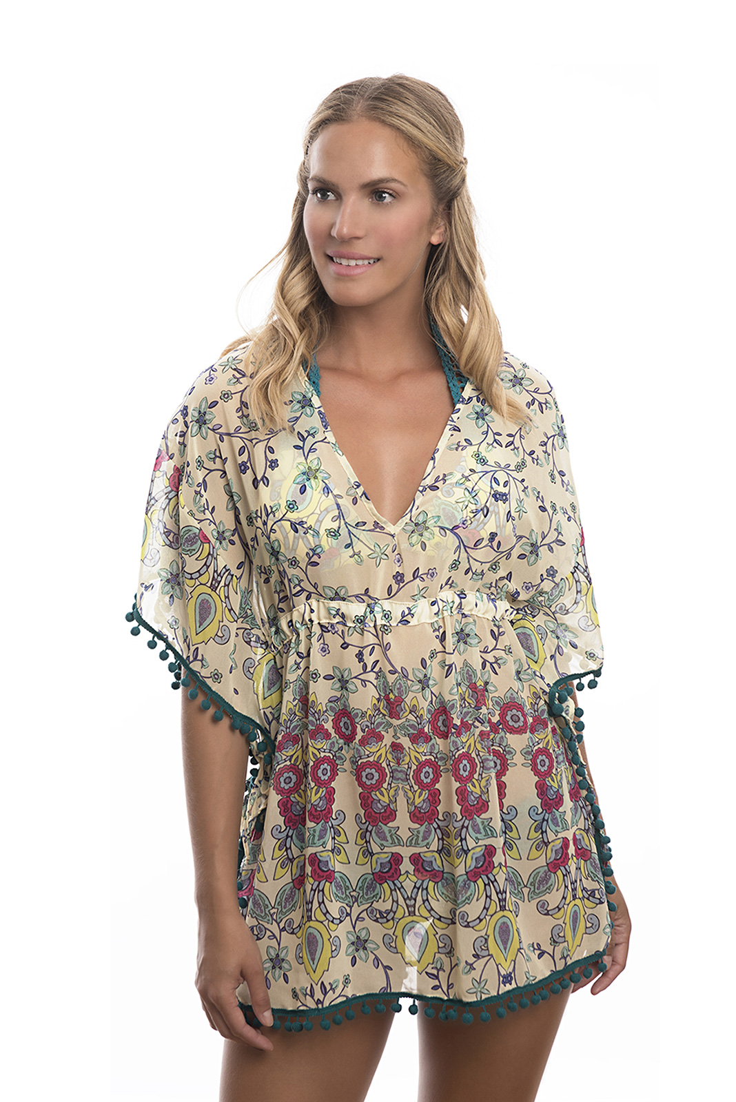 Kaftans / Cover ups Printed Beach Kaftan With Tassel Edging - Sumatra