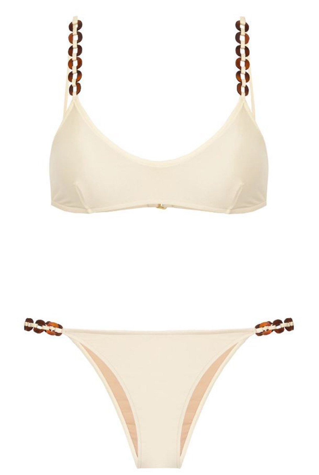 Luxurious Off White Accessorized Retro Style Bralette Bikini Chain