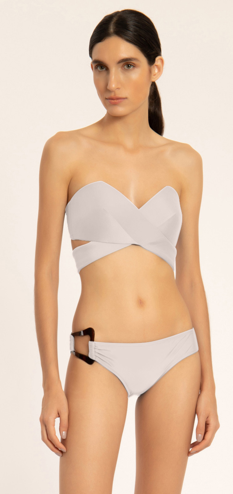 Luxurious Offwhite Crossover Retro Style Bustier Bikini Strapless