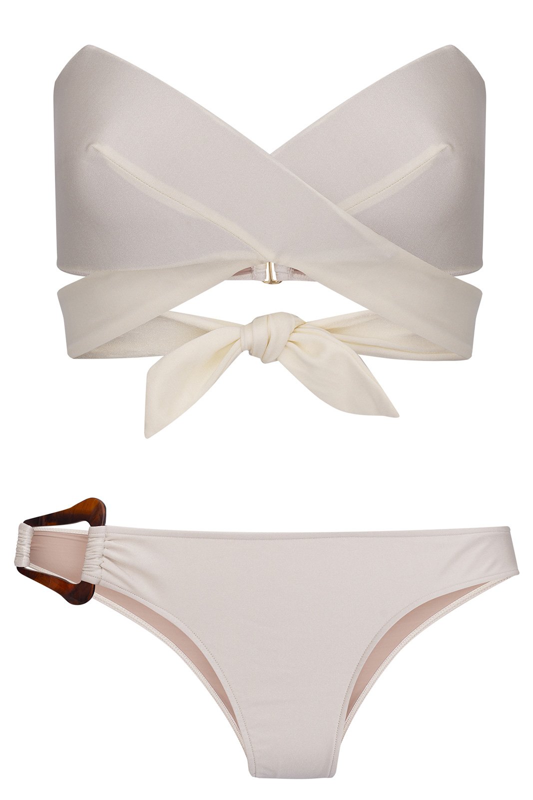 Luxurious Off White Crossover Retro Style Bustier Bikini Strapless 