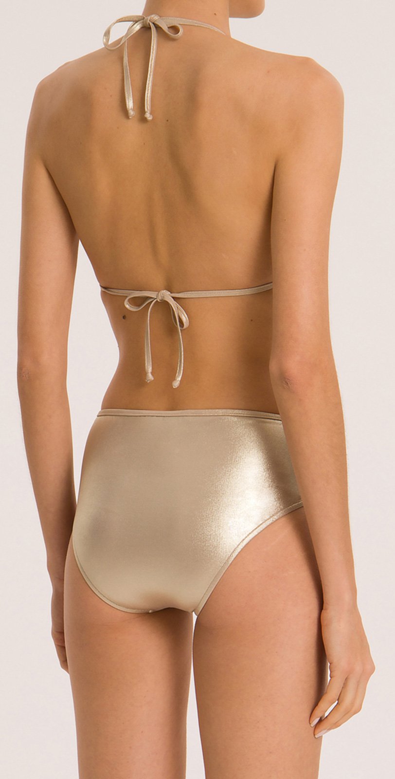 Luxurious Gold High Waisted Bikini With Transparent Details Metallic Long  Triangle Bikini With Tulle