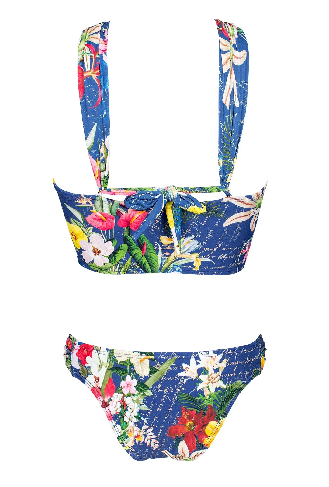 Blue Floral Crop Top Bikini With Eyelet Detail - Ilhos Pacifico - Blueman
