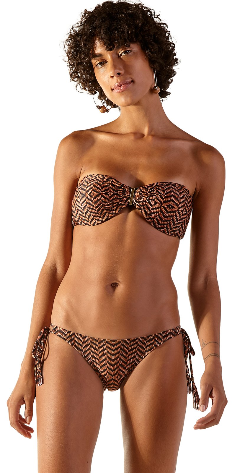 Brown Ethnic Print Side Tie Bikini Master Angel Guine Blueman