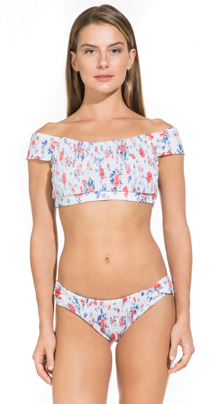 Ladies Floral Print Swimsuit Off The Shoulder Bardot Multicoloured UK 12-14 