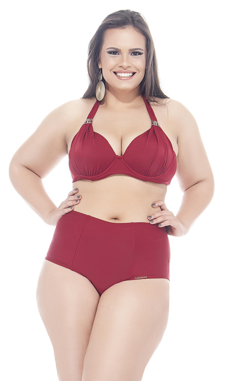 Dark Red, High Waisted Bikini In Large Sizes - Pimentinha