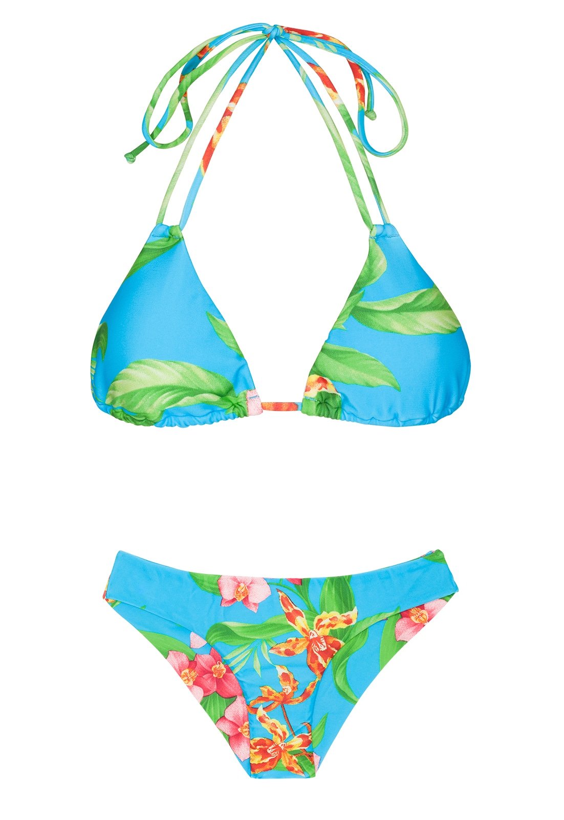 Rio de Sol Double strap Blue Floral Triangle Bikini - Aloha Tri Cheeky