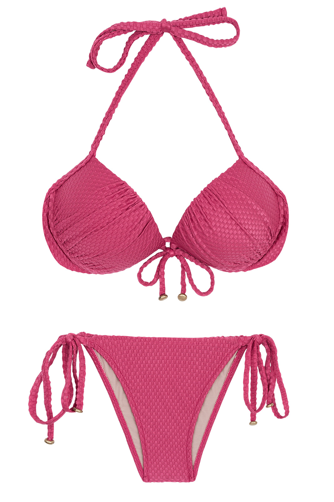 Textured Fuchsia Pink Side Tie Balconette Bikini Cloque Lichia