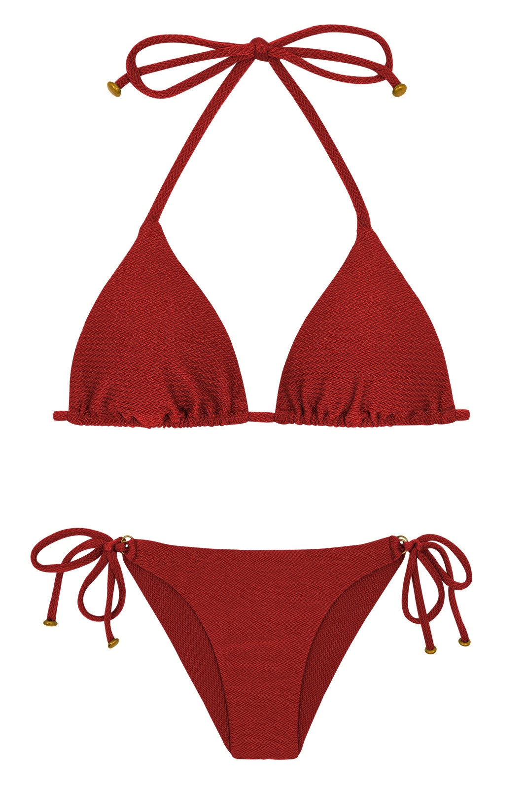 Textured Triangle Deep Red Bikini With Golden Details Duna Tri Divino 1871