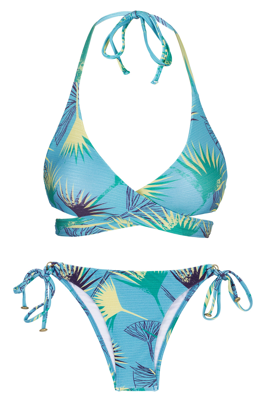 Blue Graphic Brazilian Side-tie Bikini With Wrap Top - Flower Geometric Transpassado - Rio de Sol