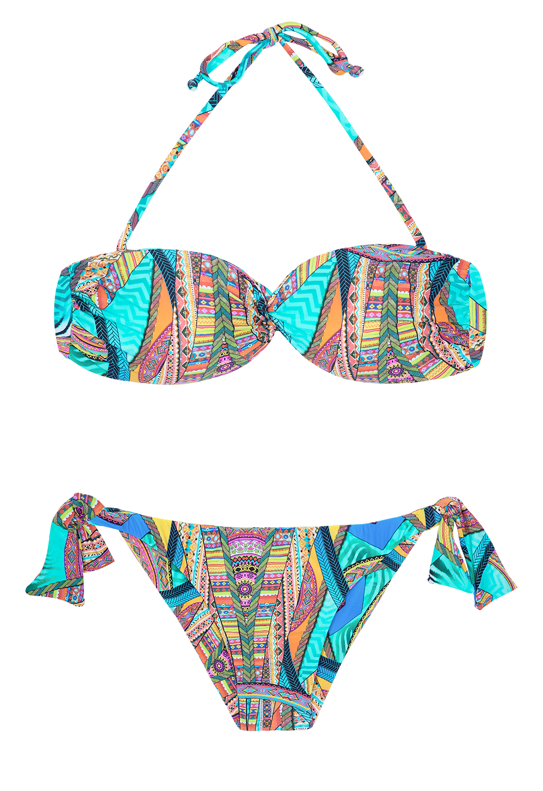 Multi-coloured Bandeau Bikini With Tie Side Bottom - Fractal Sun - Rio ...