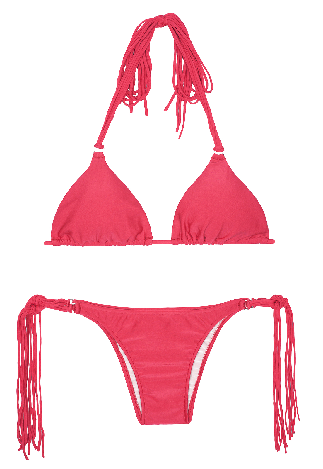Rio de Sol Long Fringe Dark Pink Triangle Bikini - Franja Frutilly