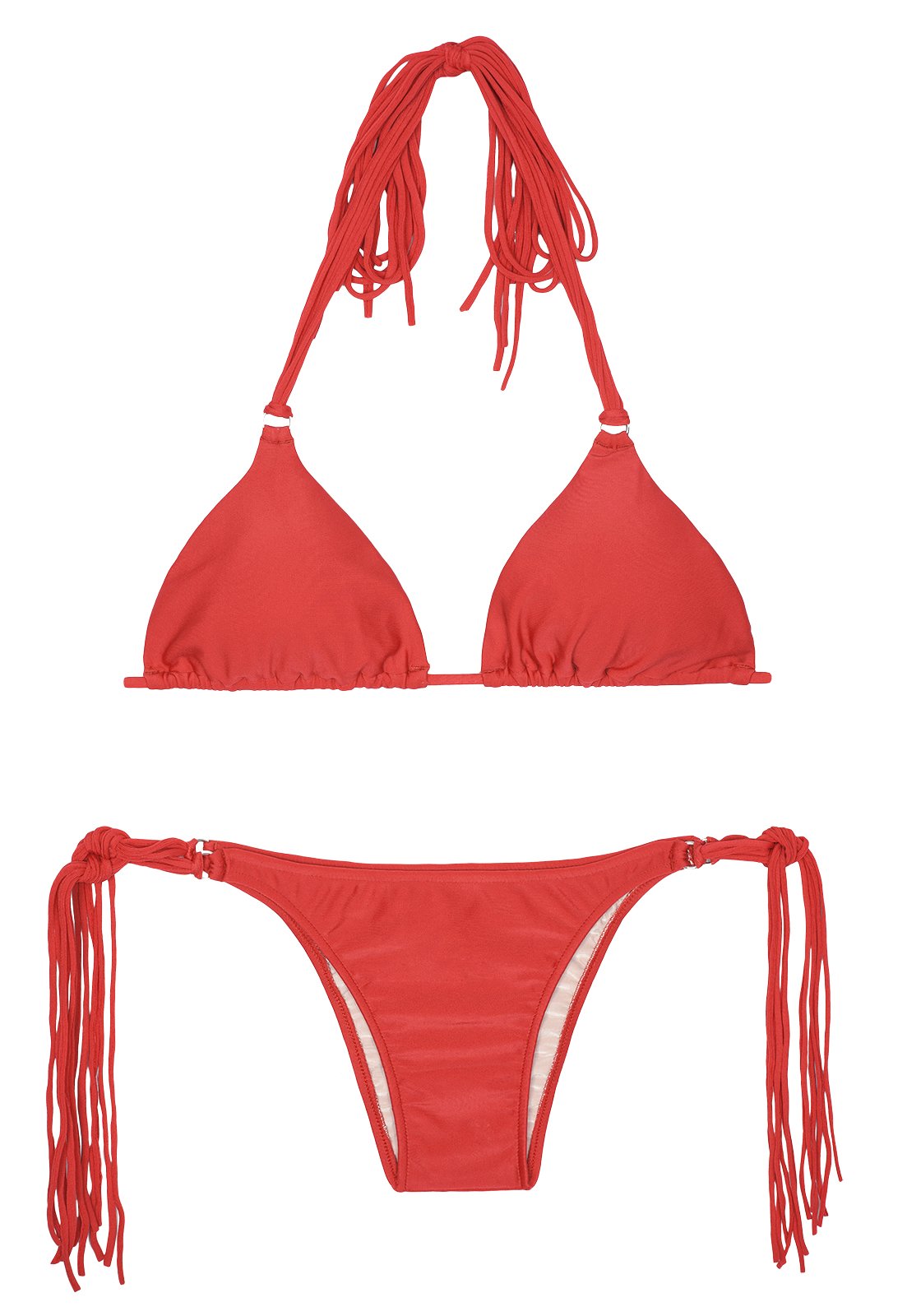 Rio de Sol Long Fringe Red Triangle Bikini - Franja Red
