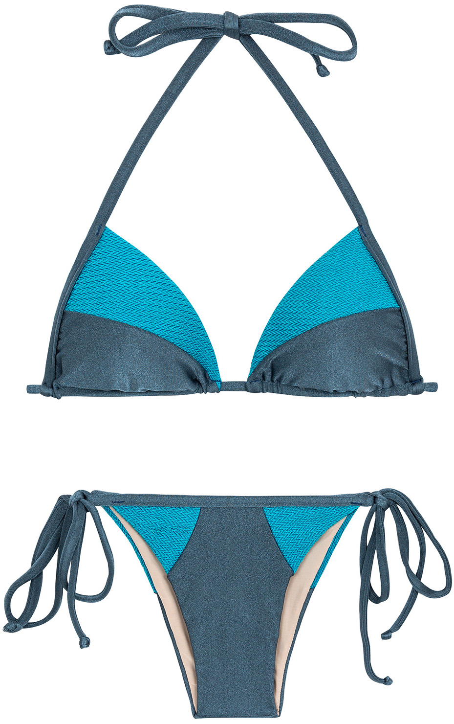 Blue Tones Textured Triangle Side-tie Bikini - Galaxia Recorte Tri ...