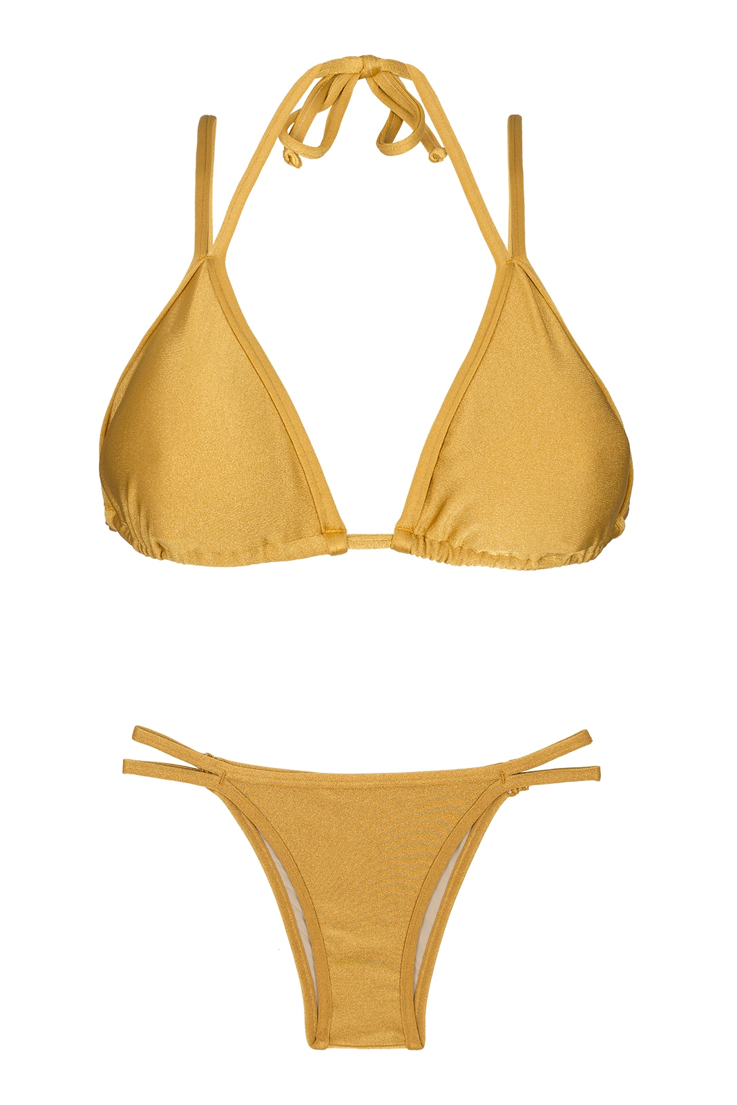 Bikini Goldener Triangel Bikini Doppelte Träger Gold Duo 