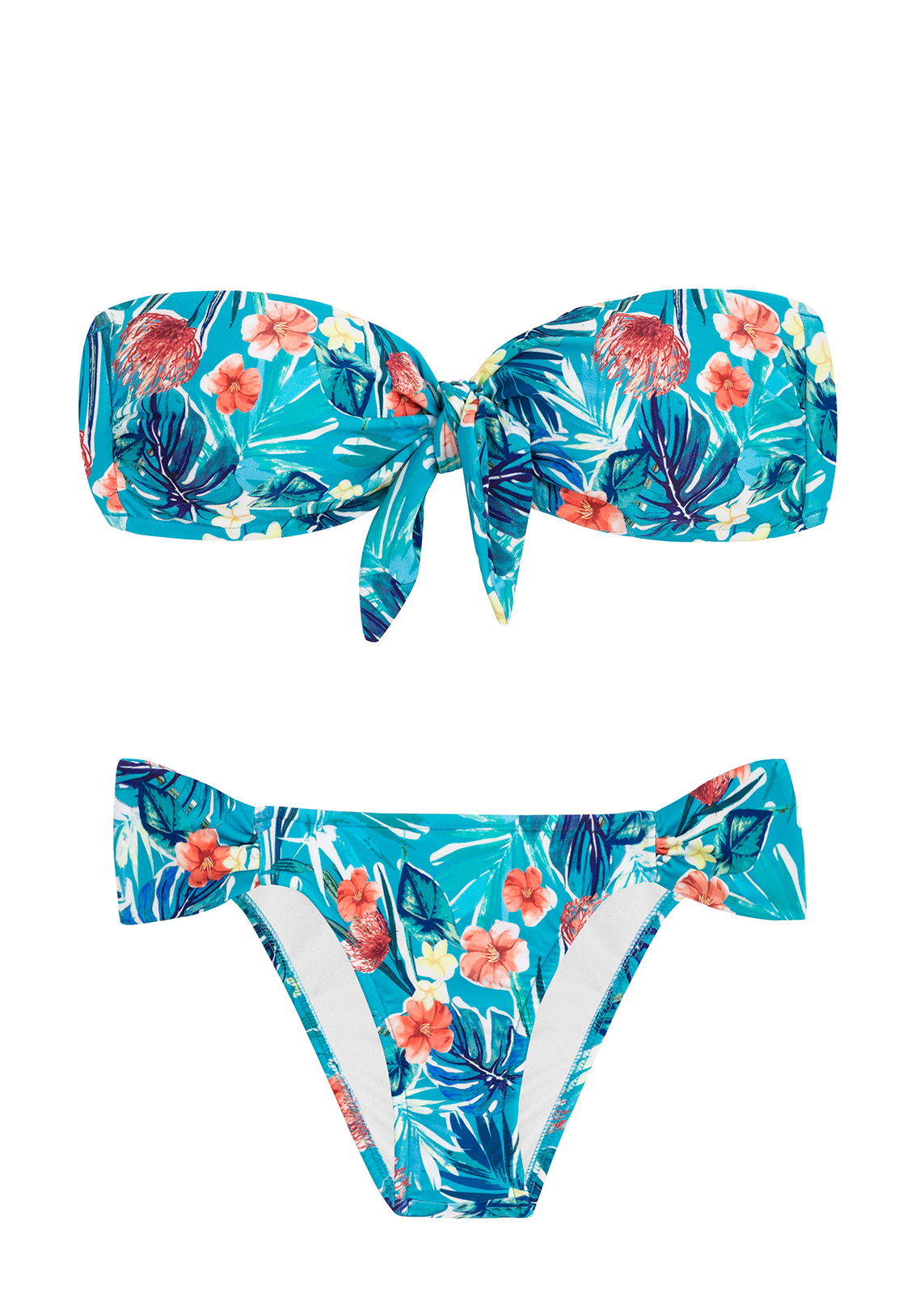Floral Blue Fixed Bikini With Bandeau Top - Isla Band Comfort - Rio de Sol