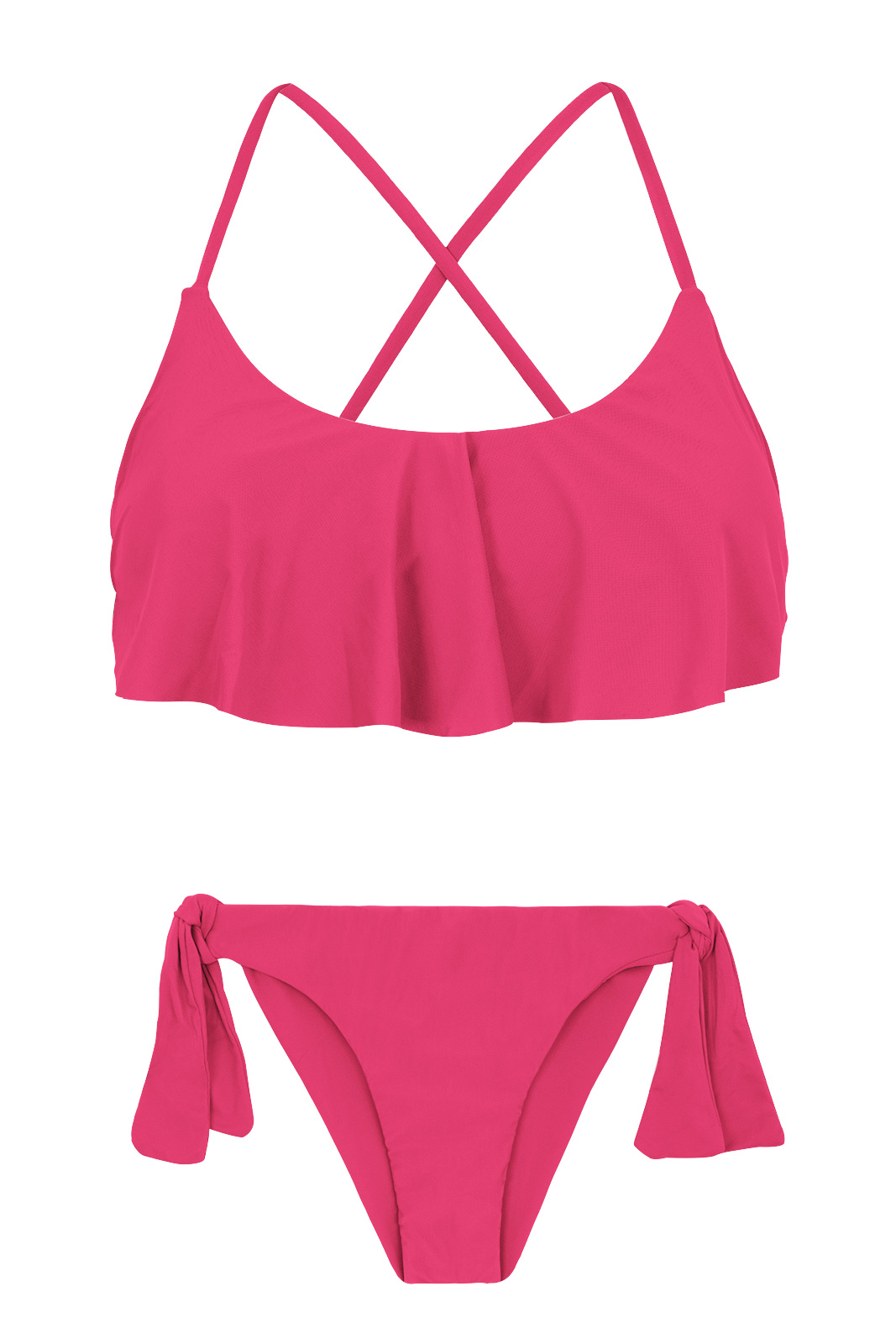 Back Crossed And Frilled Pink Fuchsia Bikini - Olinda Babado - Rio de Sol