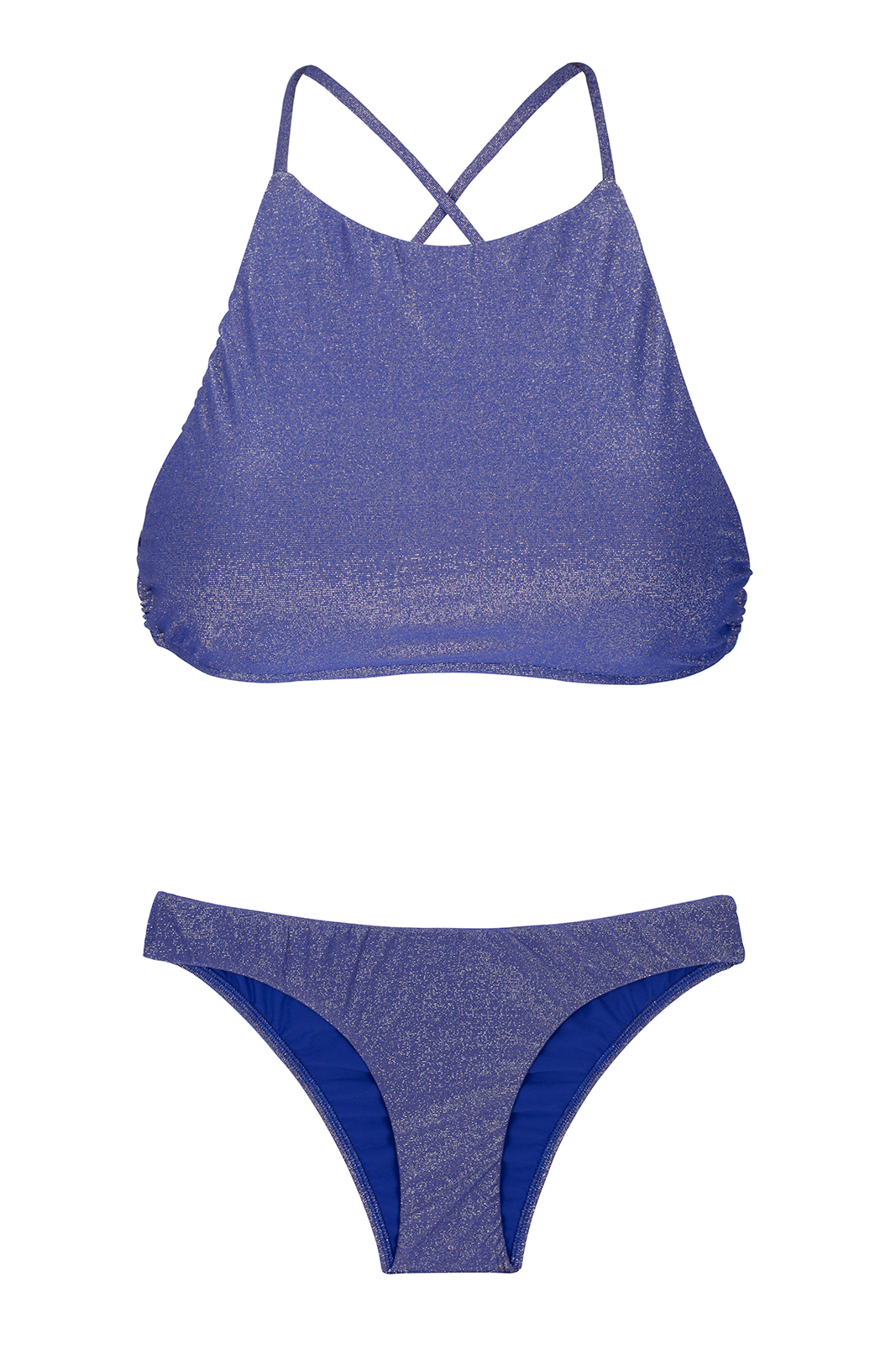Racerback Crop Top Bikini In Dark Blue Lurex - Radiante Azul Marinho ...