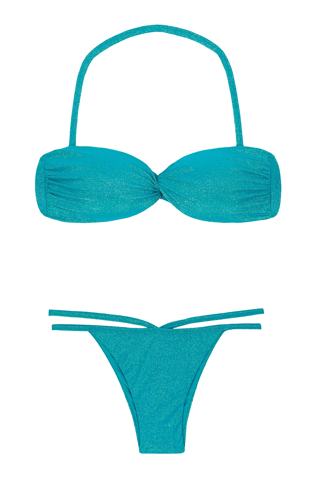 Blue Lurex Bikini With Twisted Bandeau Top And Strappy Bottoms ...