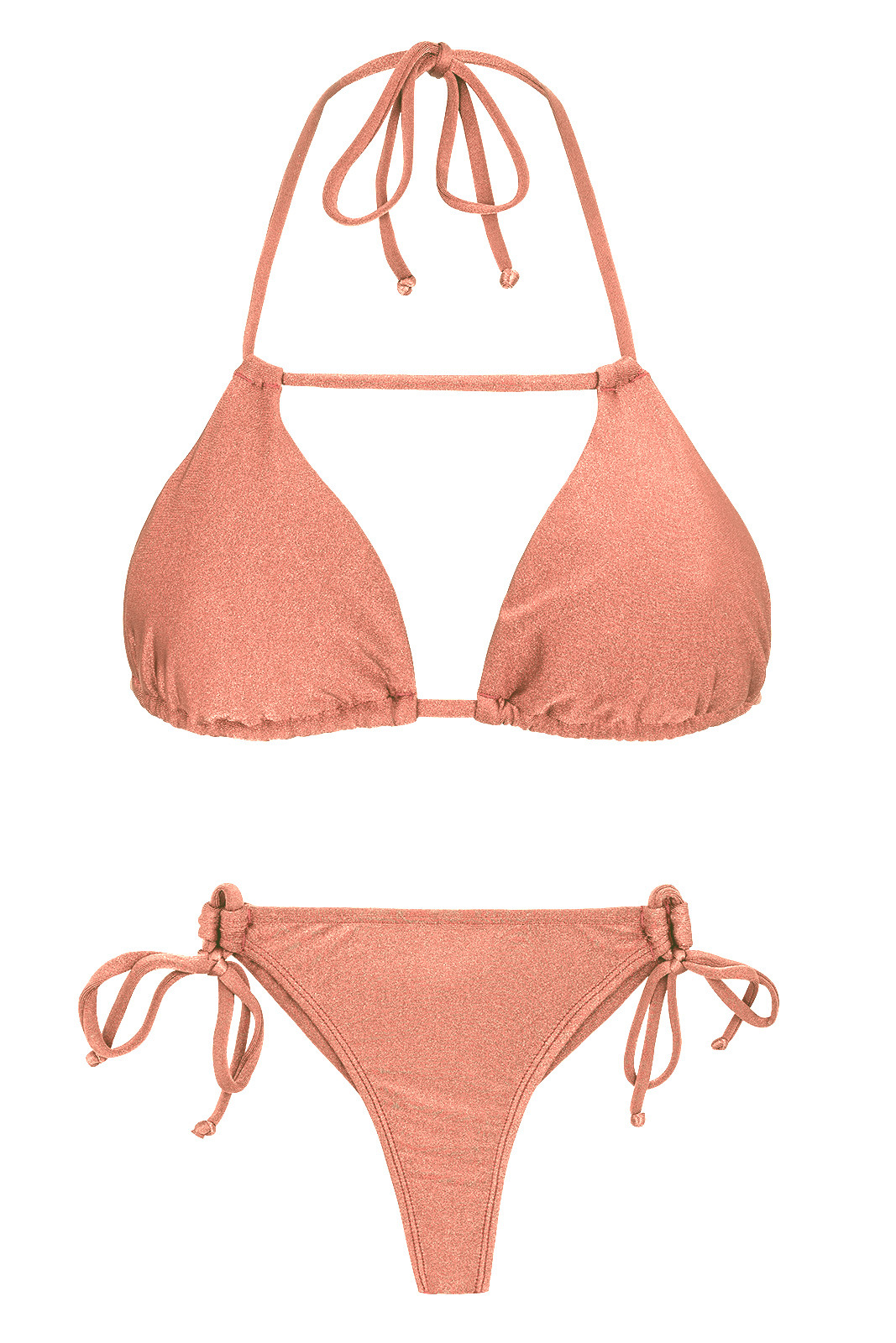 Two Piece Swimwear Peach Pink Side Tie String Bikini Rose Detail