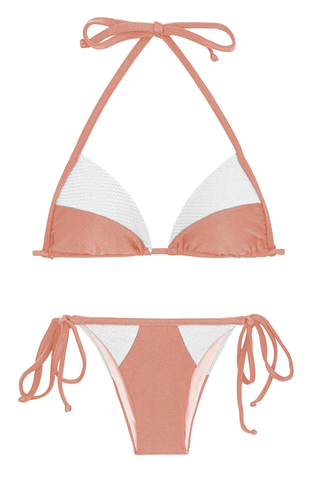 Peach And White Textured Triangle Side-tie Bikini - Rose Recorte Tri ...