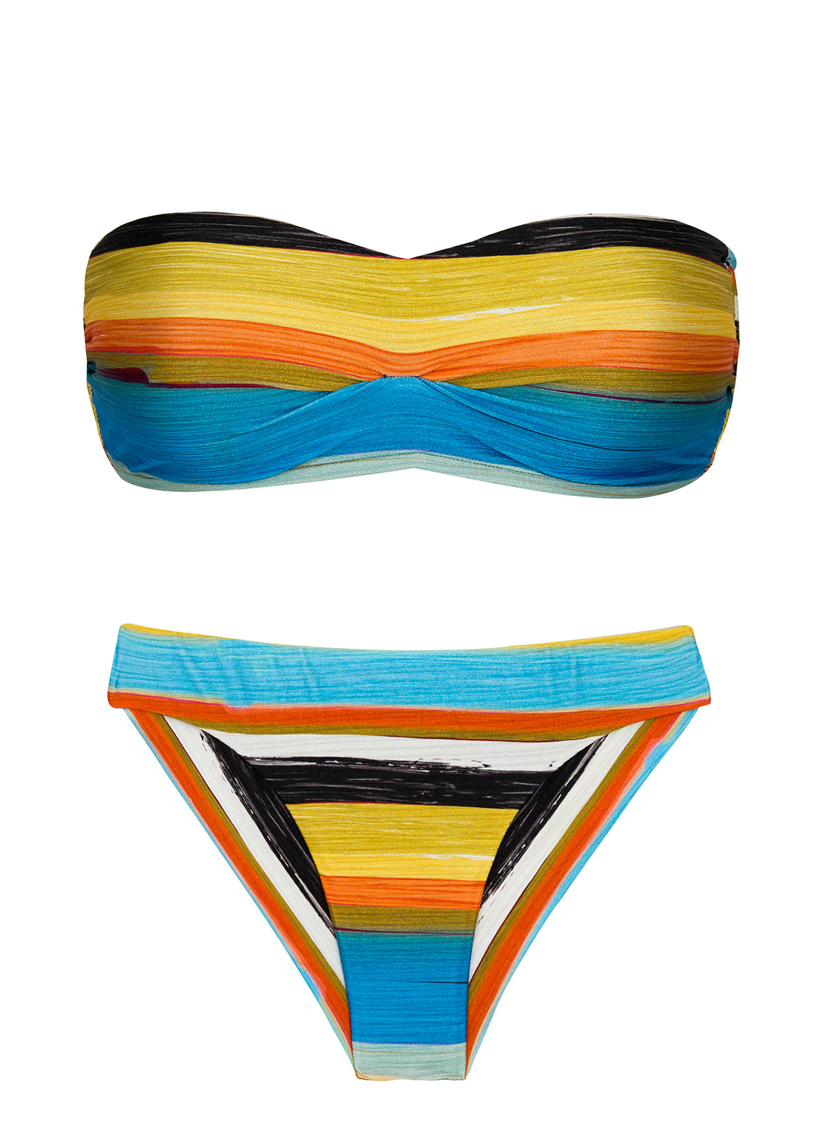 Brazilian Fixed Scrunch Bikini With Colorful Stripes Set Artsy