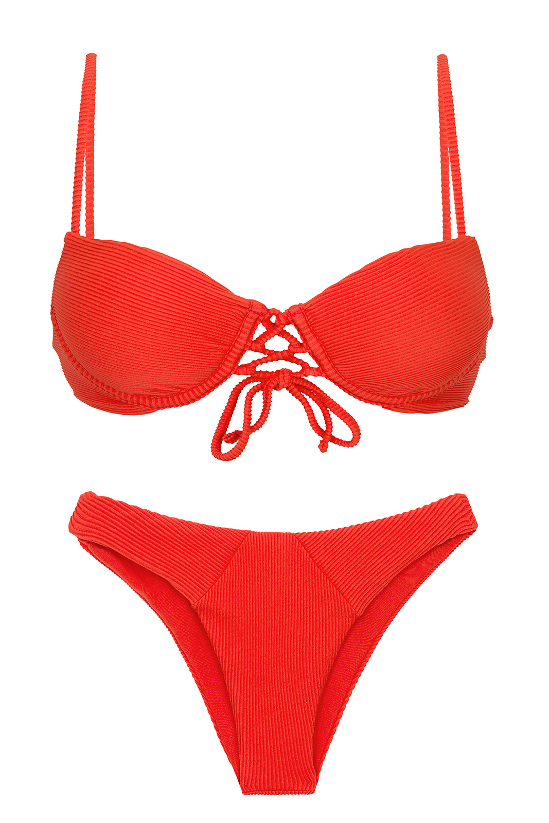 zo compromis Bekritiseren Textured Red Push-up Balconette Bikini With High-leg Bottom - Set  Cotele-tomate Balconet-pushup Lisboa - Rio de Sol