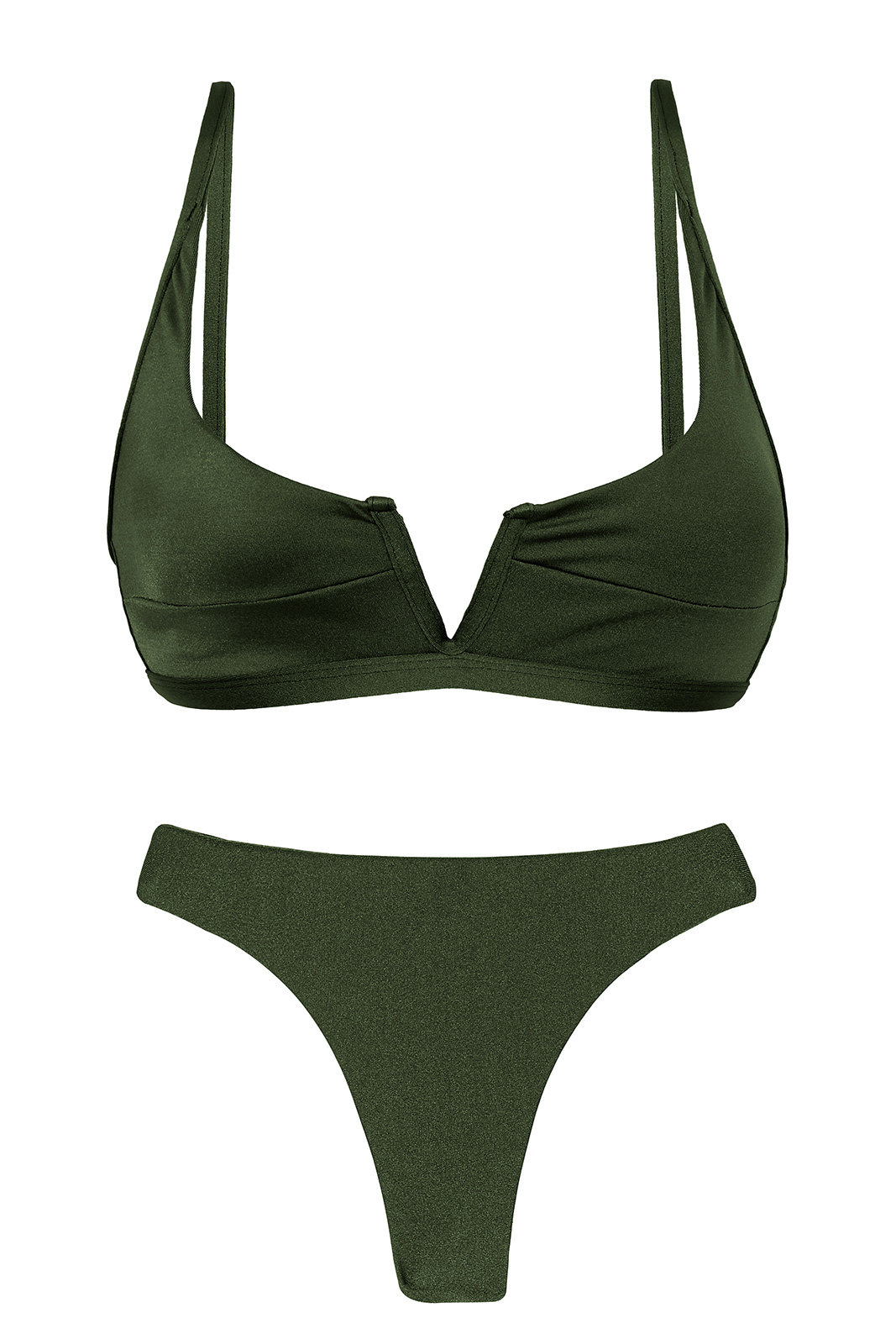 Iridescent Dark Green Thong Bikini With V Bralette Top -set Croco Bra-v ...